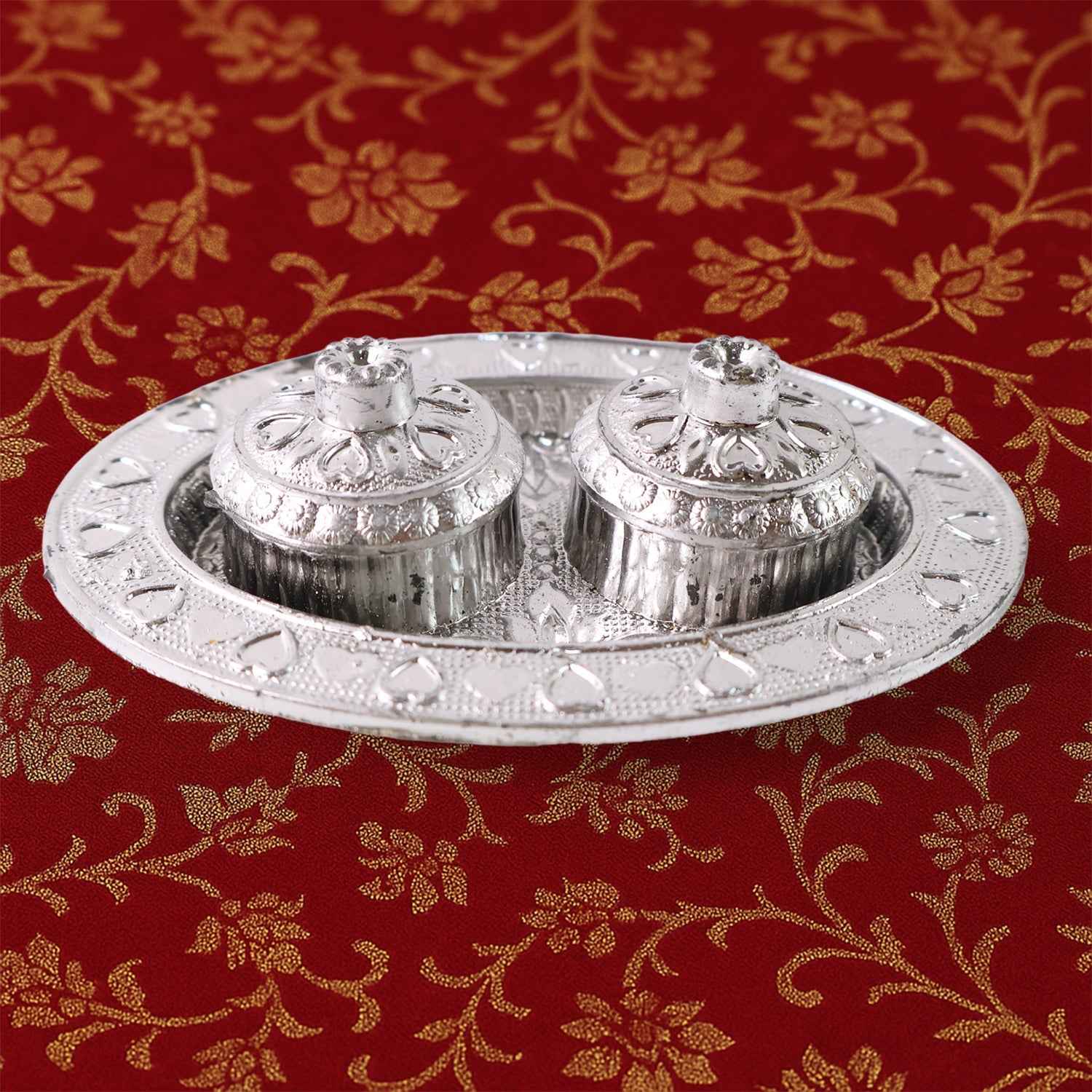 Oval Puja Thali with Kumkum Holders Ð Traditional & Durable Design
