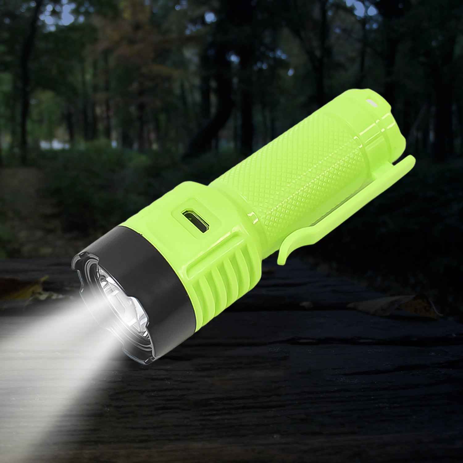 LED flashlight torch displaying multiple lighting modes illuminated
