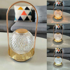 Close-up of the LED touch lamp showcasing its intricate crystal design.