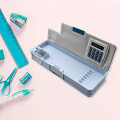 Magnetic geometry pencil box with built-in calculator for kids.