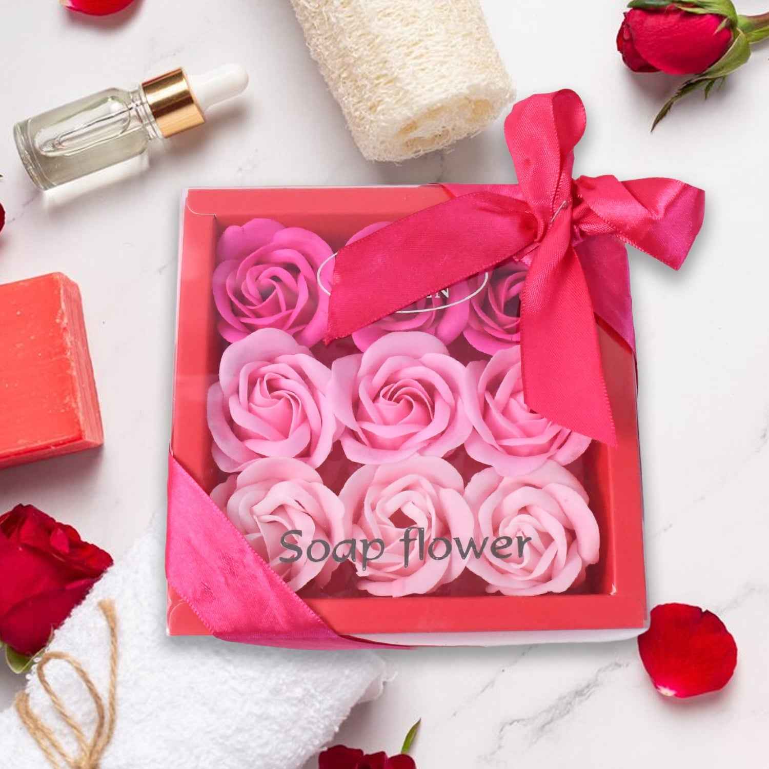 Rose Flower Bath Soap – Floral Scented Gift Set (9 Pcs)