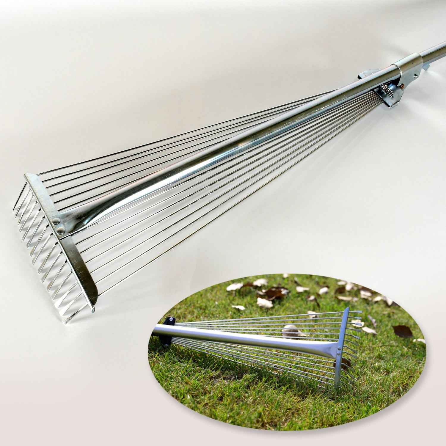 Adjustable Garden Rake – Telescopic Steel for Lawn Cleanup | Indo Glow