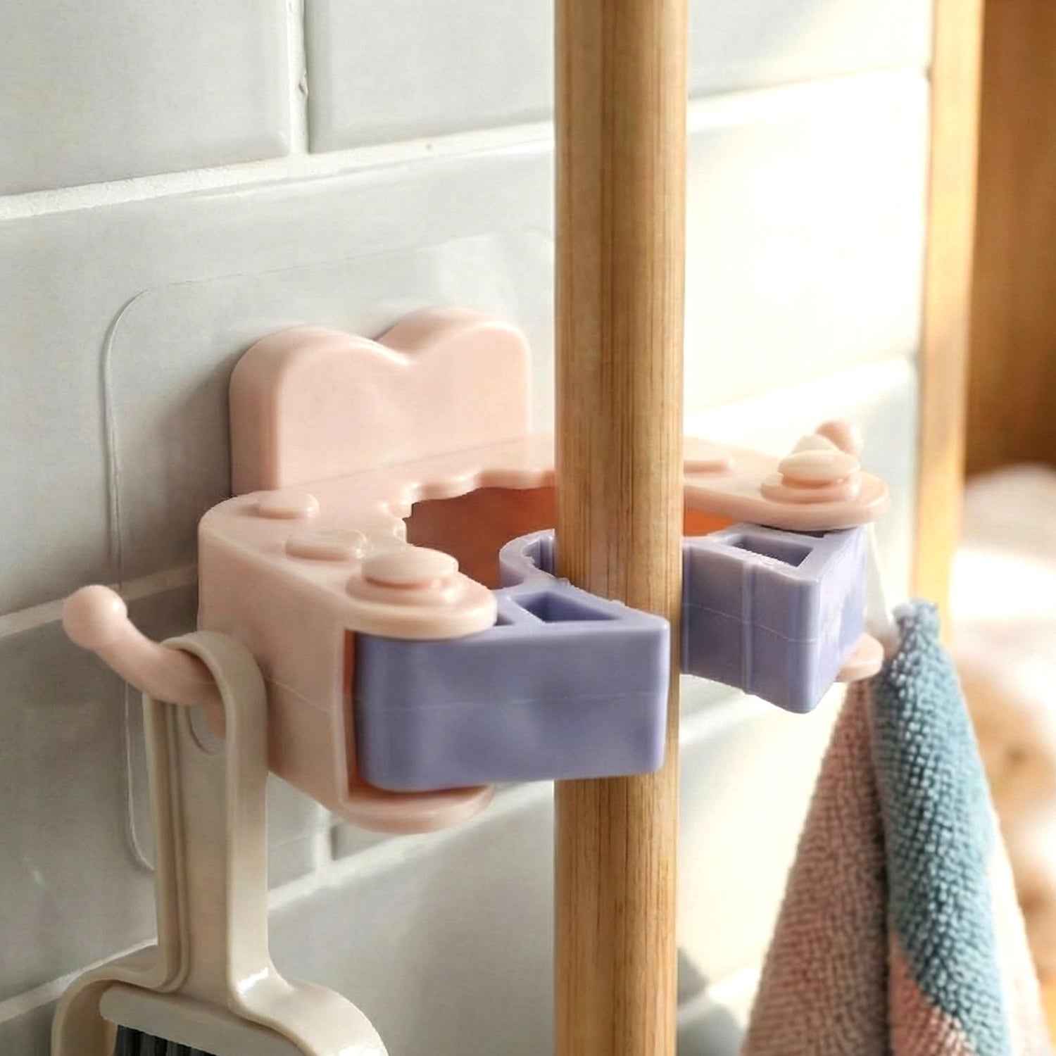 Broom & Mop Holder Clips – Strong Adhesive 4-Pc Wall Storage Set