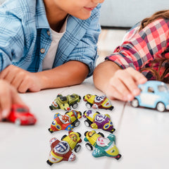 Close-up of durable mini pull back toy cars and planes.