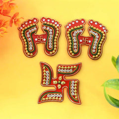 Laxmi Charan & Swastik Decorative Sticker Set – 3pc Festive Rangoli