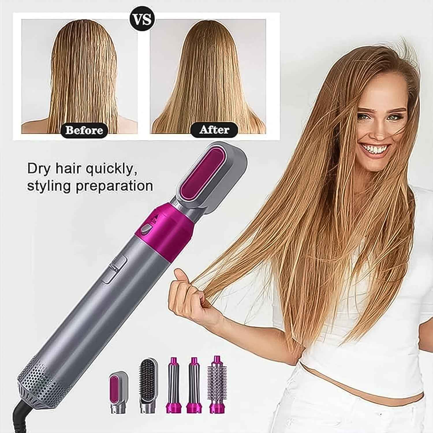 5 In 1 Hair Dryer Brush – Multifunctional Hot Air Styler with 1000W Power