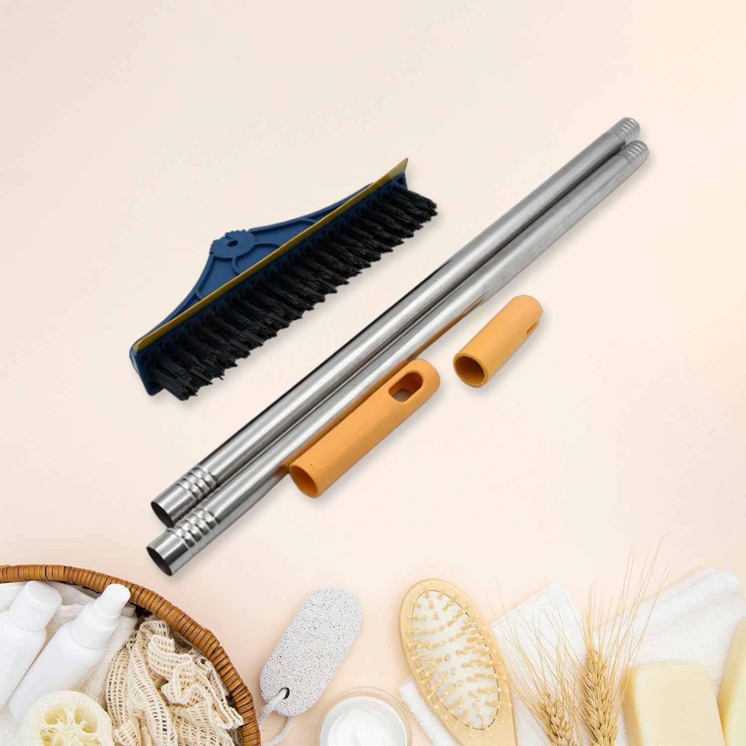 Floor Cleaning Brush – Long Handle 2-in-1 Wiper & Scrubber | Velvet Wipe