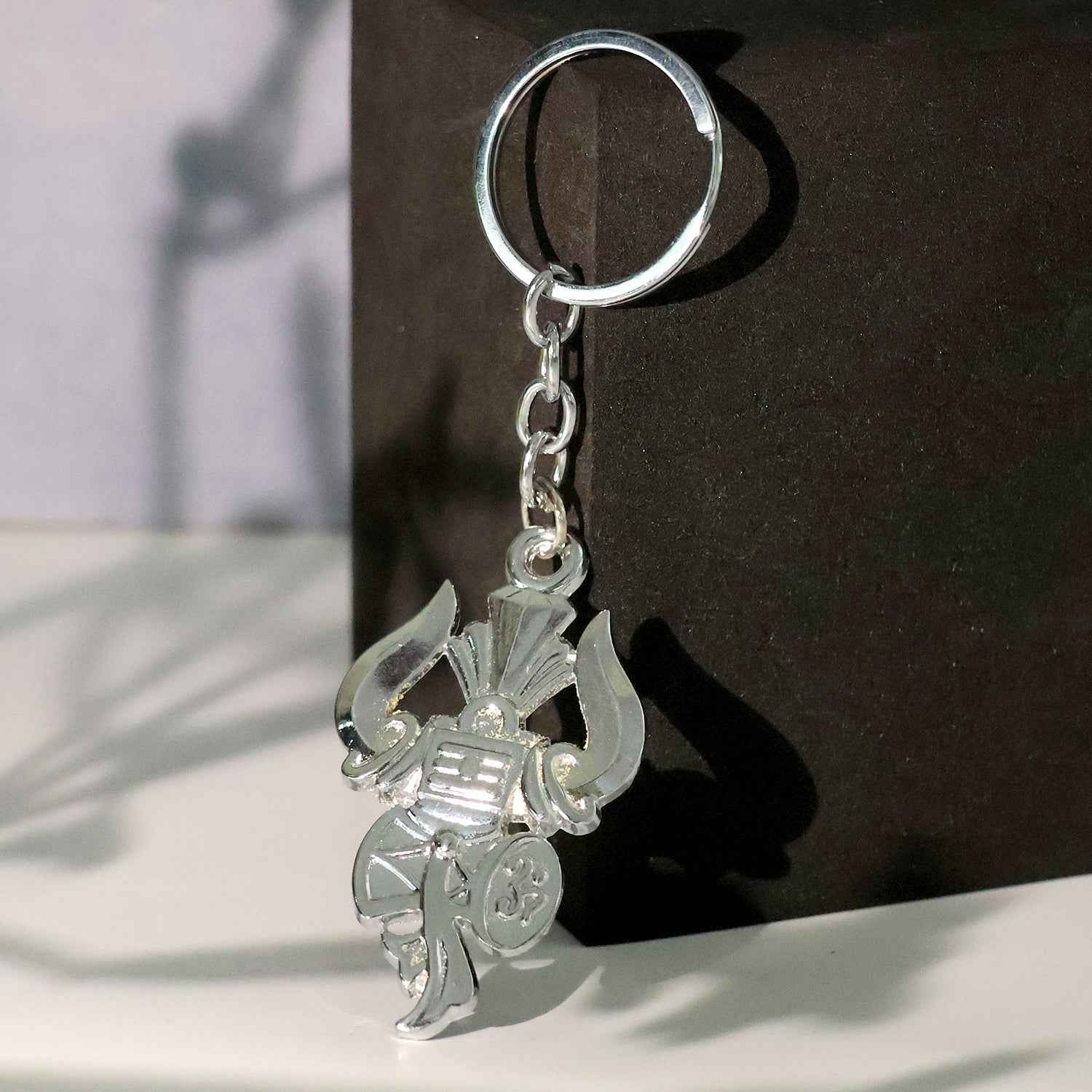 Trishul Damru Keychain – Durable Silver Metal Spiritual Accessory