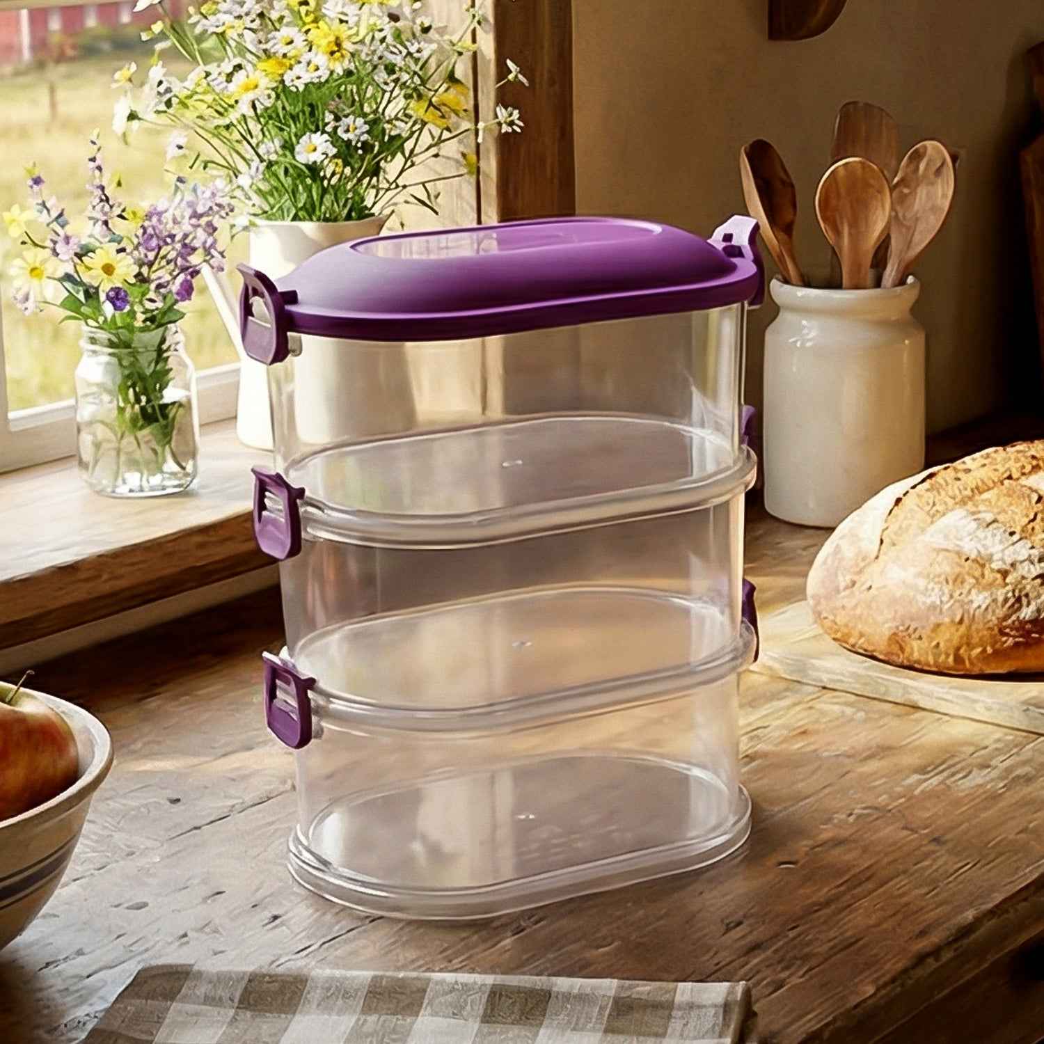 Airtight 3-Layer Stackable Food Storage Containers – Freshness & Space Saving