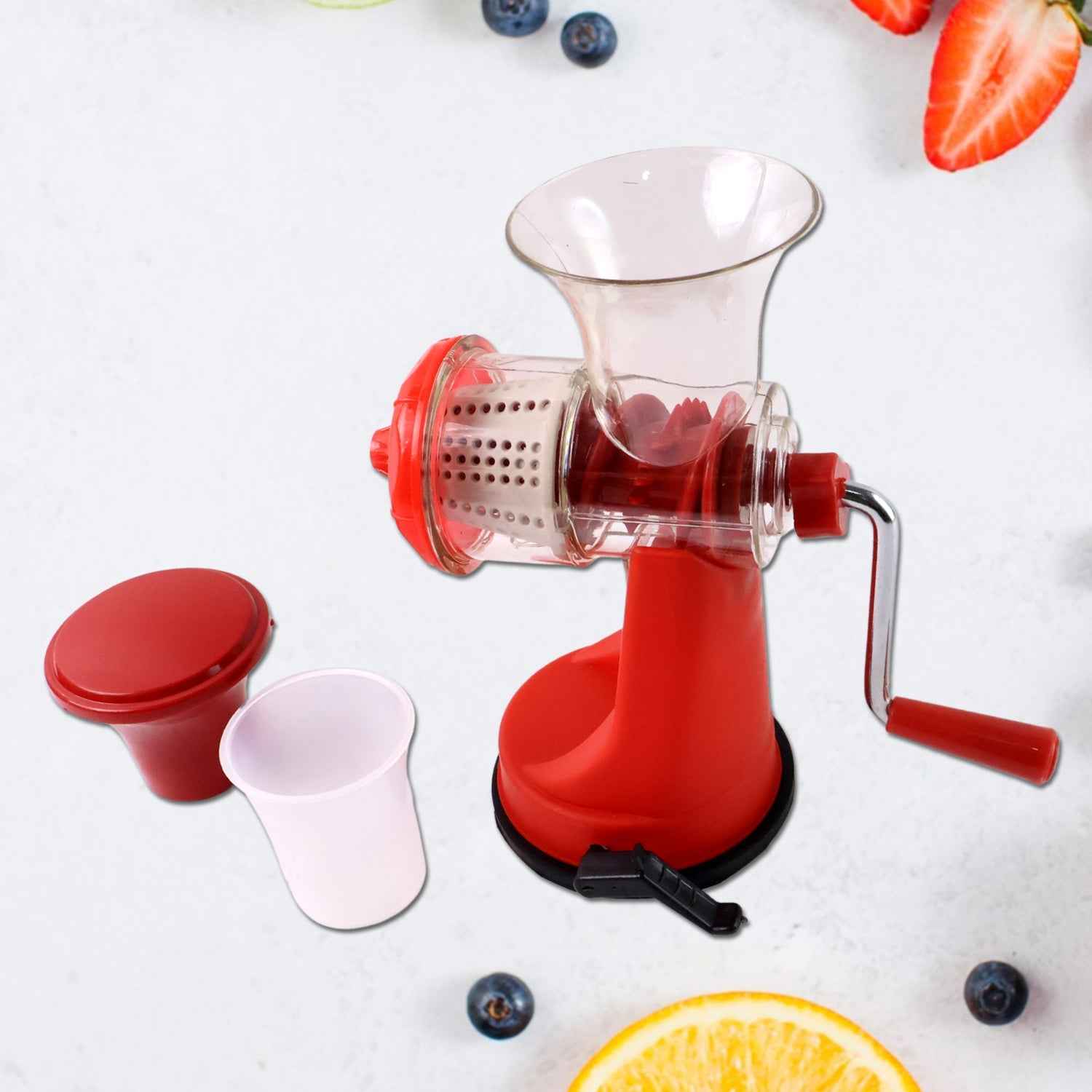 Detailed view of the Grippy manual juicer's efficient mechanism and handle.