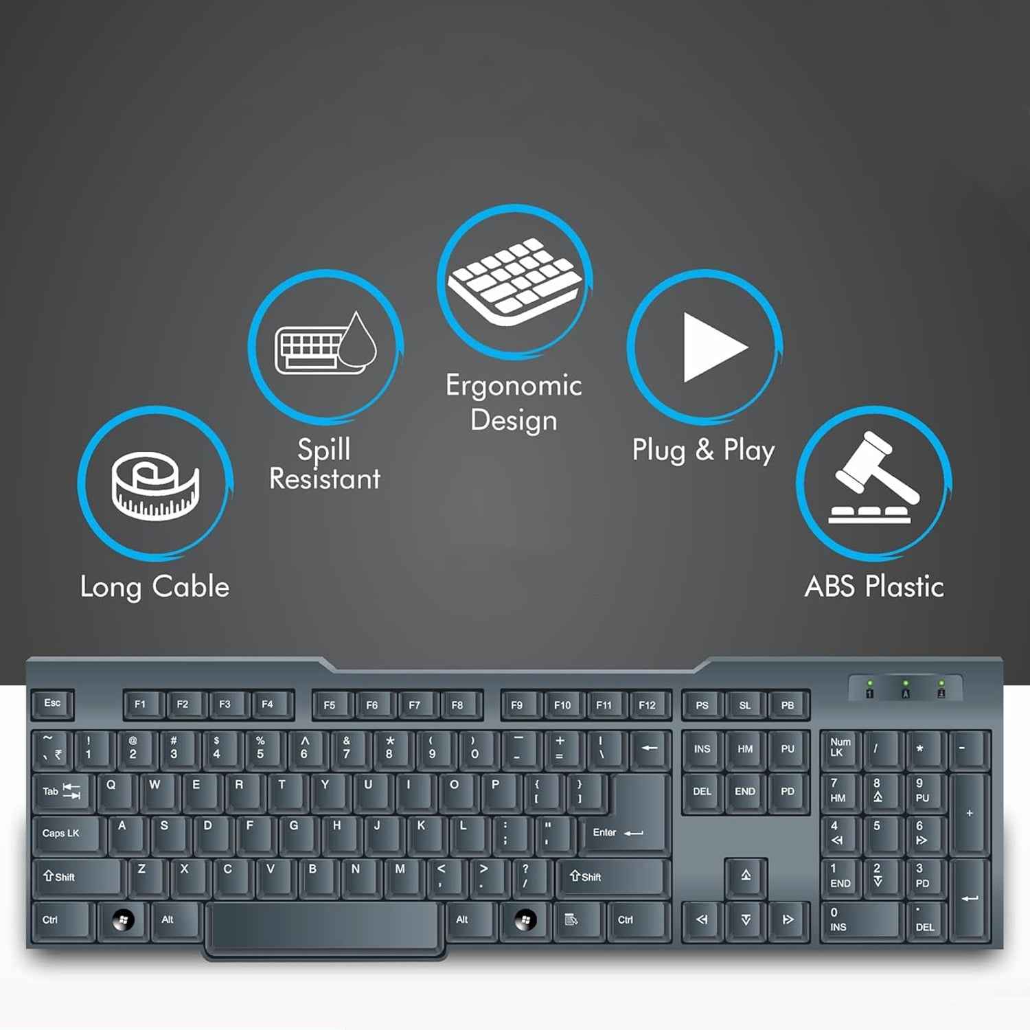 Wired USB Keyboard – Ergonomic 104 Keys for Office & Home | Indo Glow