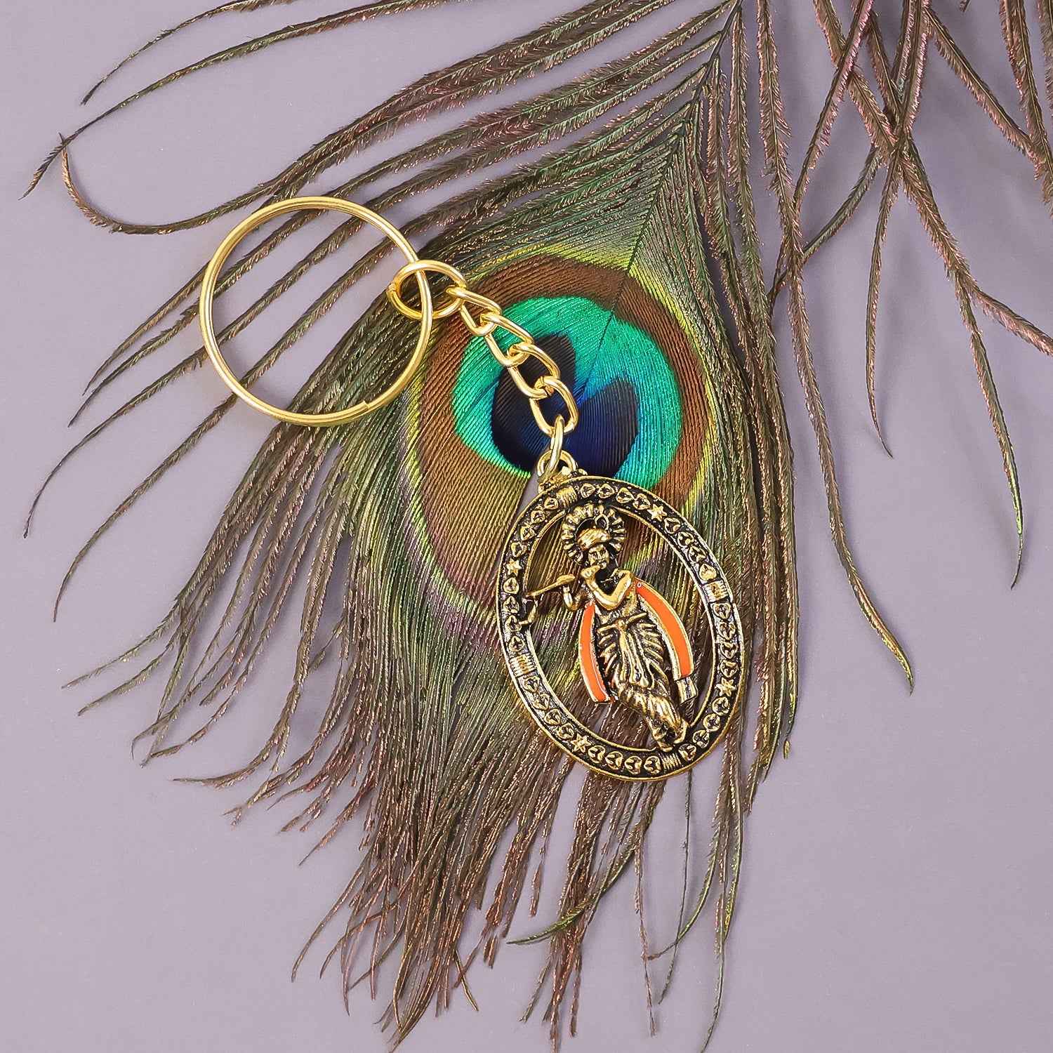 Lord Krishna Metal Keychain – Traditional Spiritual Accessory