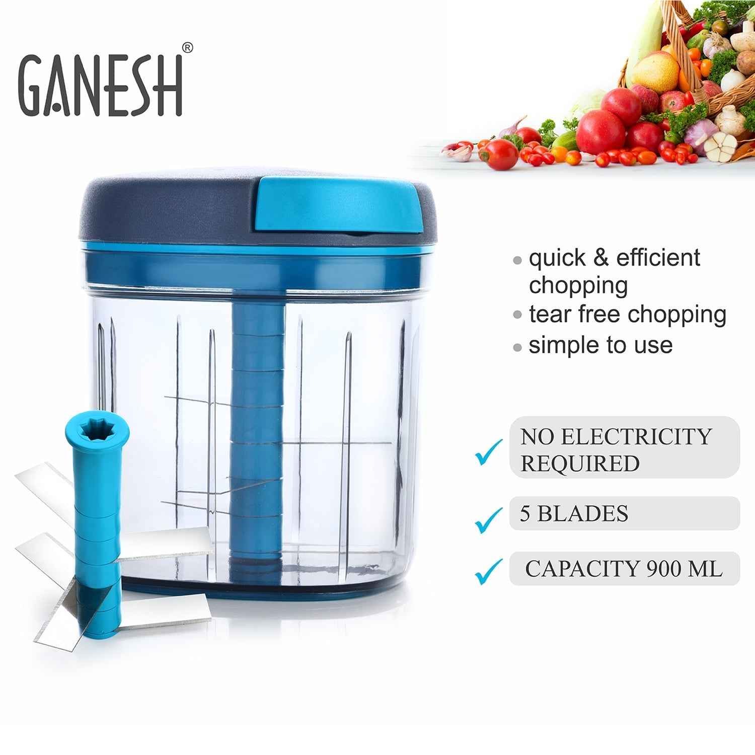 Master Chopper XL 900ml – 5 Stainless Steel Blades | Ganesh