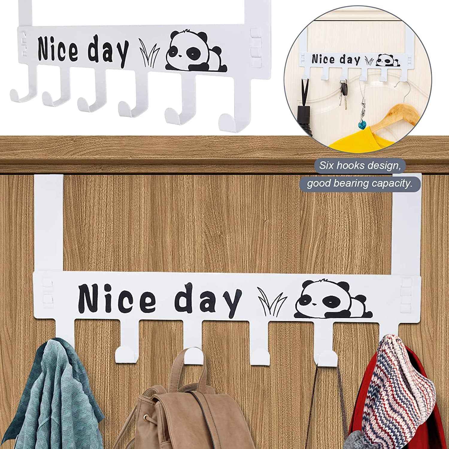Carbon Steel Over Door Hook Rack – Heavy-Duty 6-Hook, White