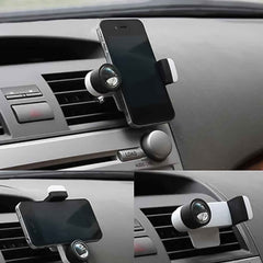 Universal car phone mount with gravity design gripping a smartphone