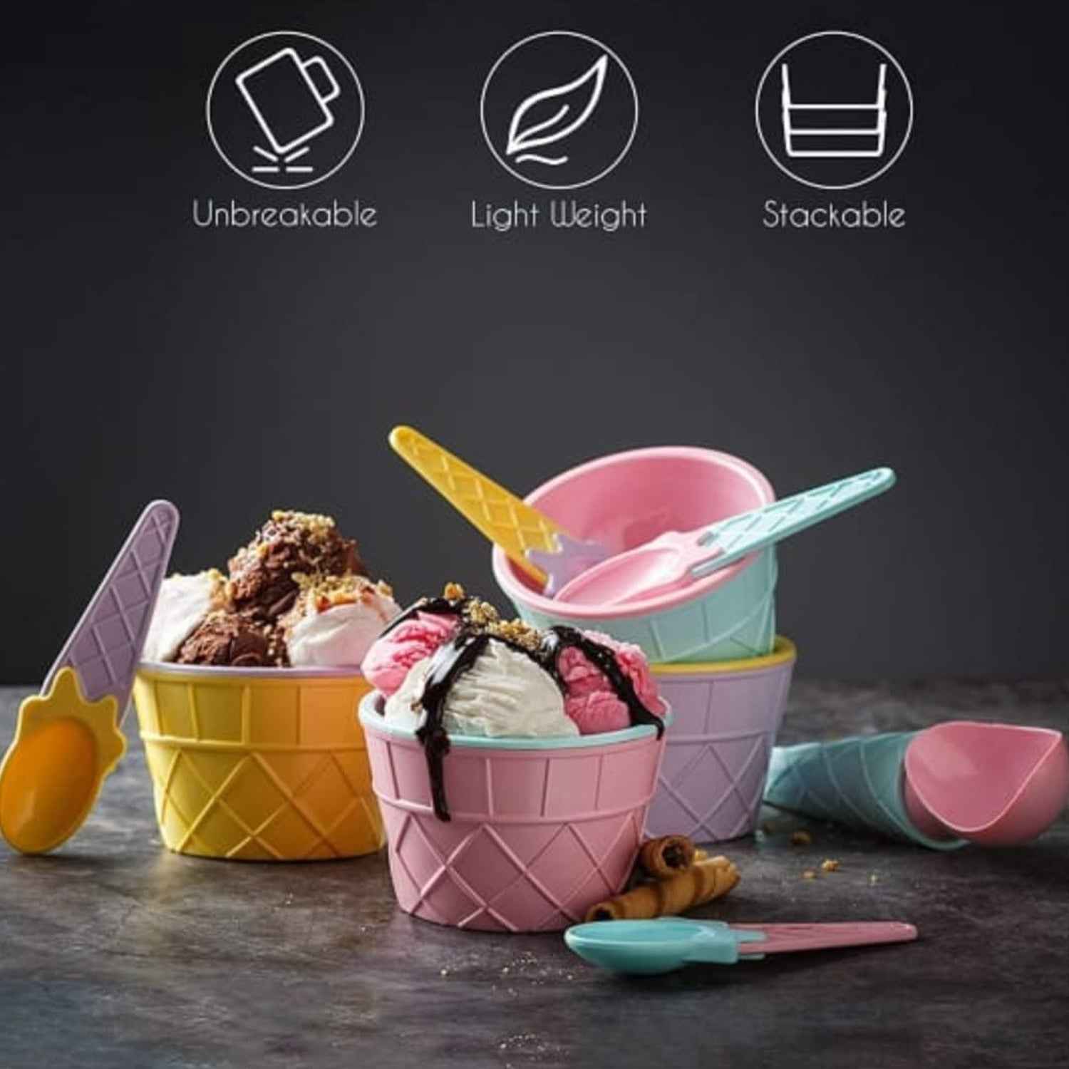 Ice Cream Bowl Set – 12-Pc Multi-Color Dessert Bowls | Jiaqi