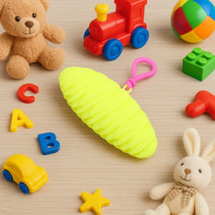 Segmented worm fidget toy placed on white background
