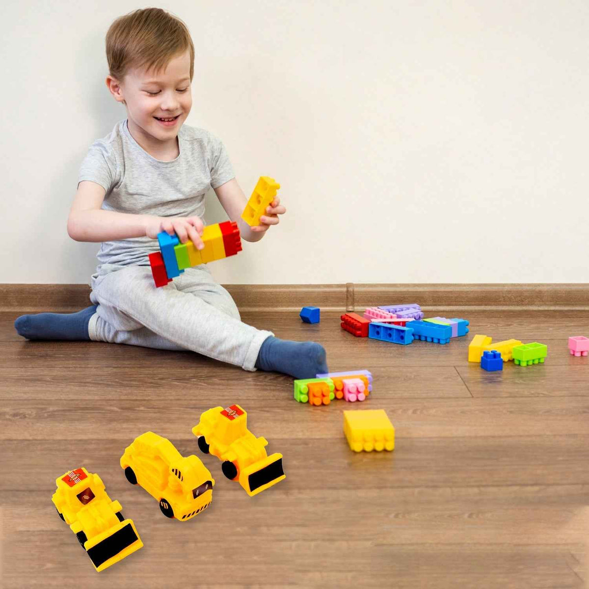 Kids Construction Vehicle Set – 6 Pcs Pull-Back Toys | Little Blocks