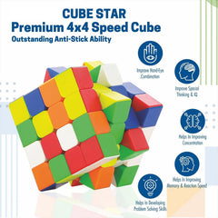 Dynamic shot of the smooth turning action of the high-speed 4x4x4 magic cube.
