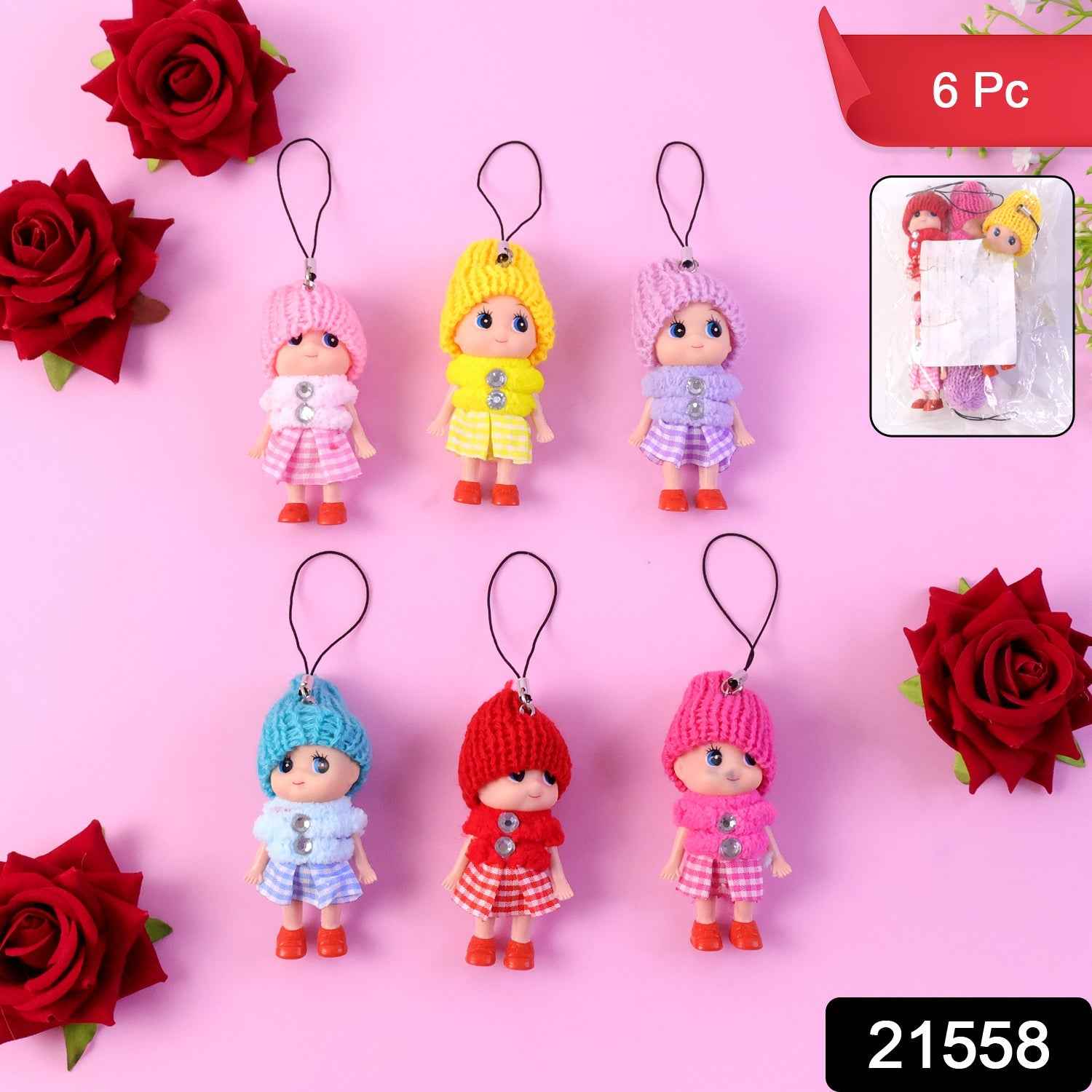 Mini Doll Hanging Keychain Set – 6 Cute Colorful Charms