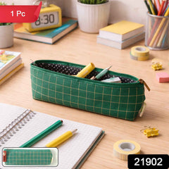 Green Grid Printed Pencil Pouch – Stylish & Compact Organizer