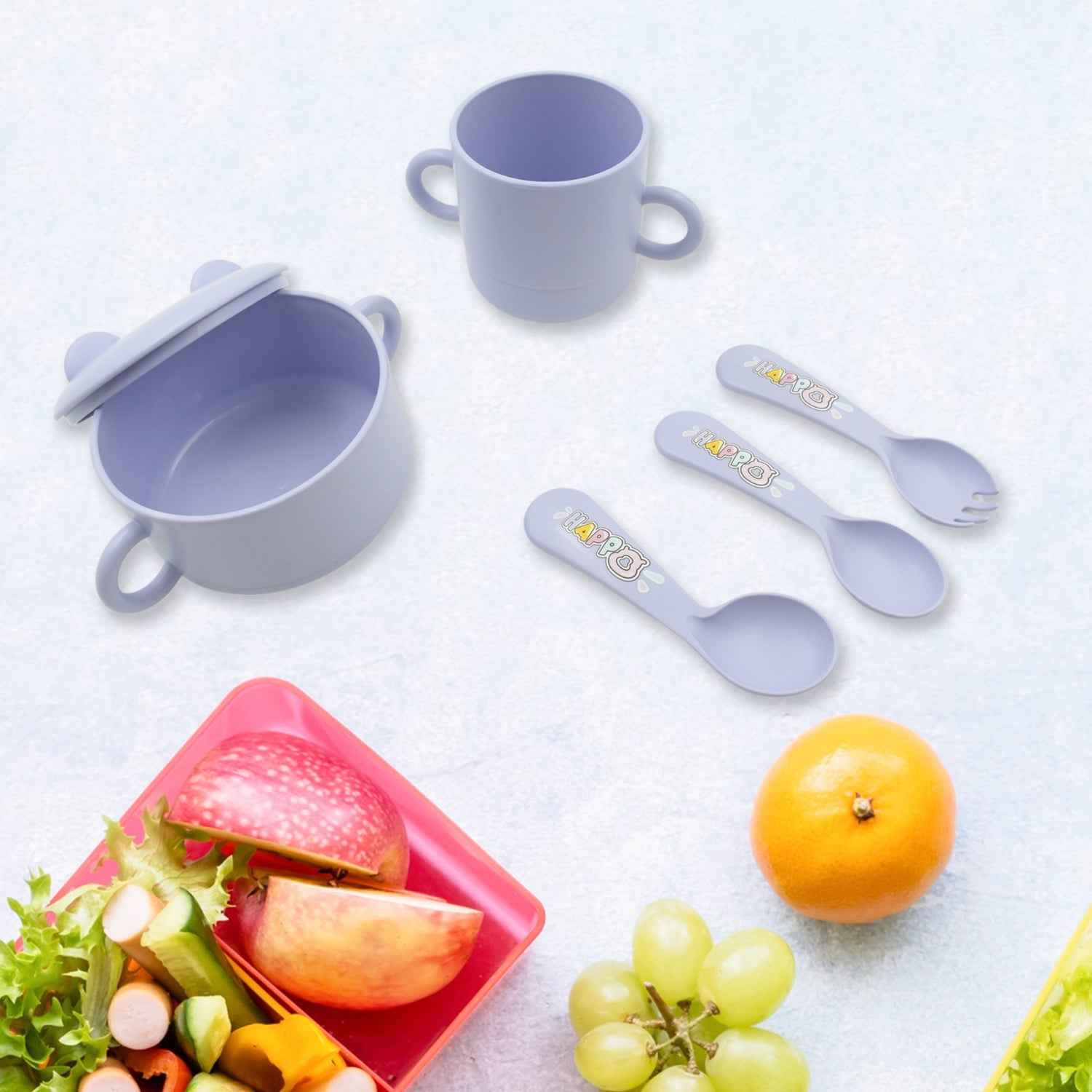 Bamboo Fibre Baby Feeding Set – 7 Pcs Dinnerware | Baby Ladle