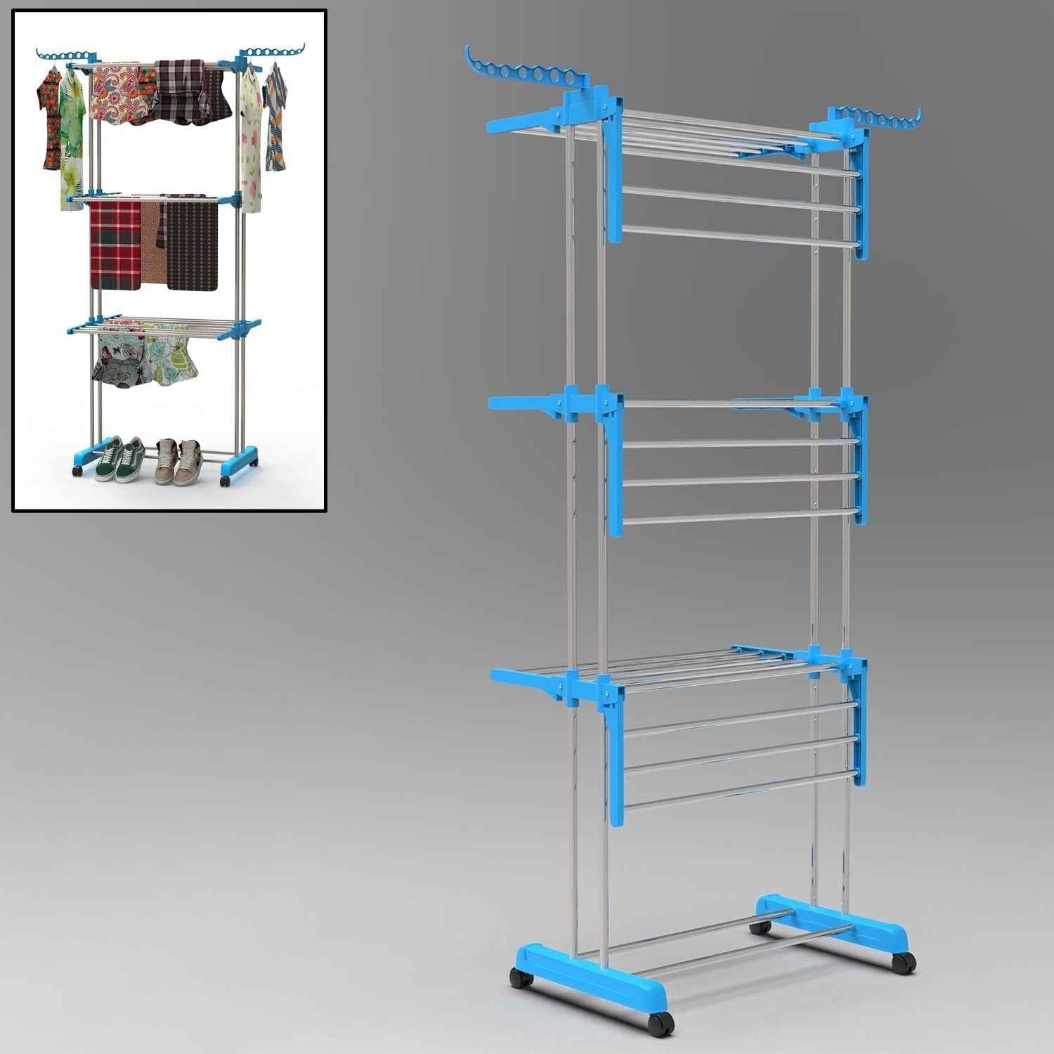 Cloth Drying Stand – 3 Layer Foldable Steel | Organivo
