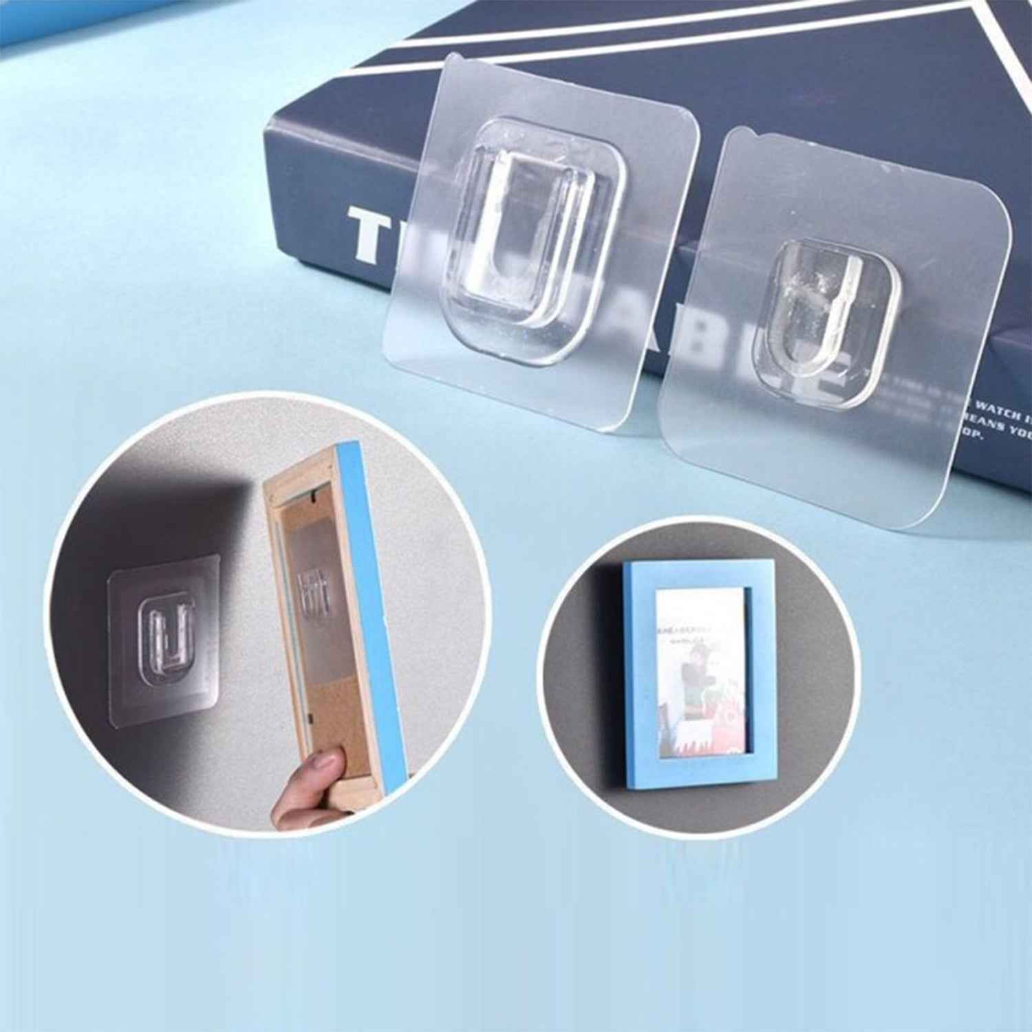 Detailed view of the GlimmerHome self-adhesive hook's strong backing.