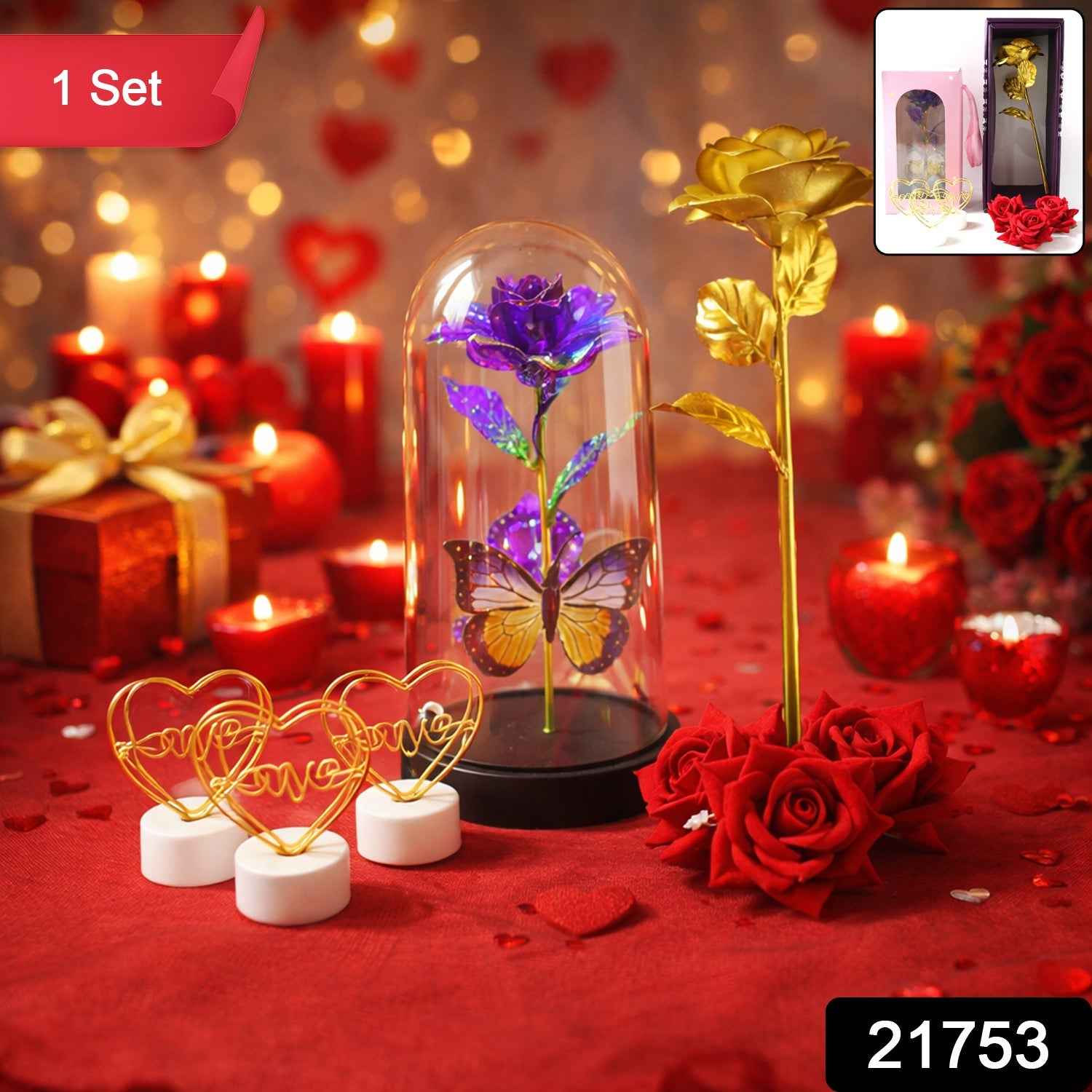 Glass Dome Rose Romantic Gift Set – Elegant LED Décor