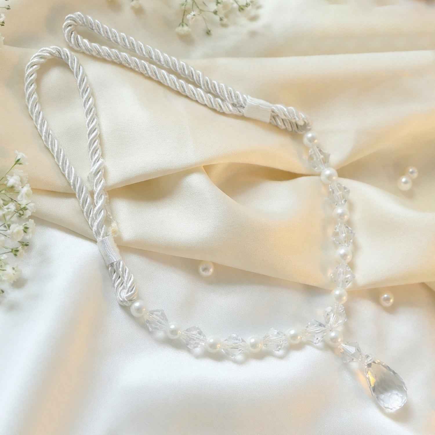 Crystal Pearl Beaded Curtain Tieback – Elegant Twisted Rope Design