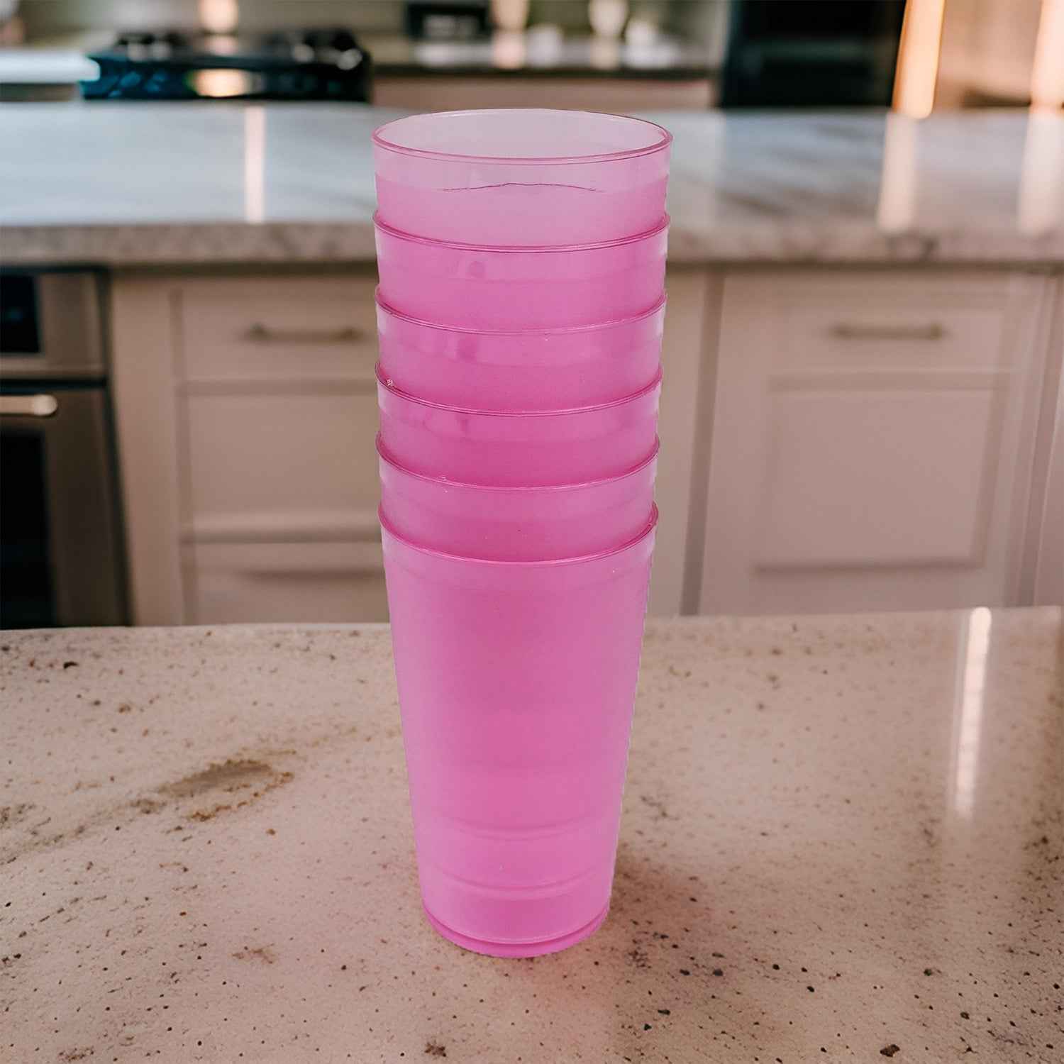Practical 300ml plastic drinking glasses for daily use in kitchen and office.