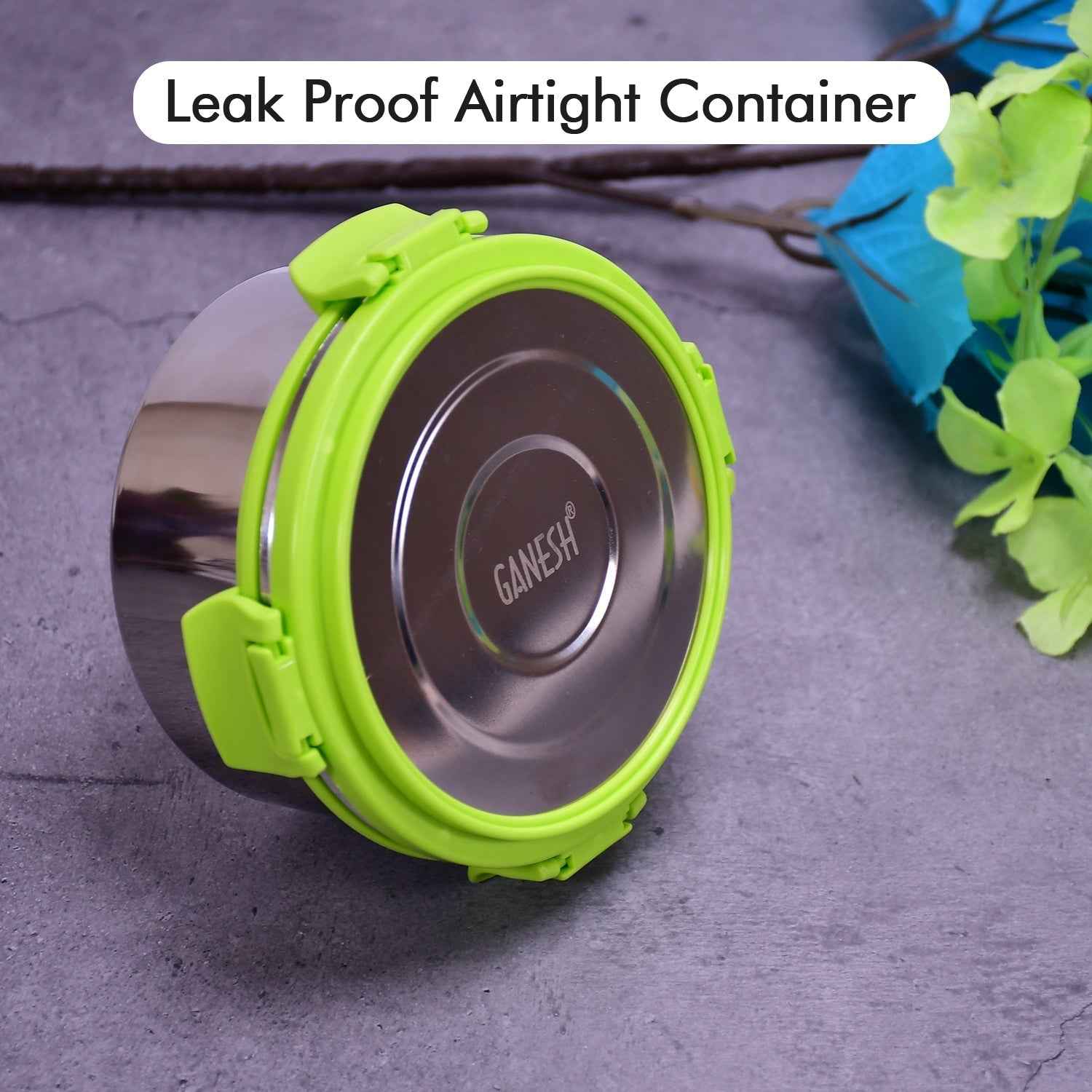 Stainless Steel Lunch Box – Round, Leak-proof 400ml | Ganesh