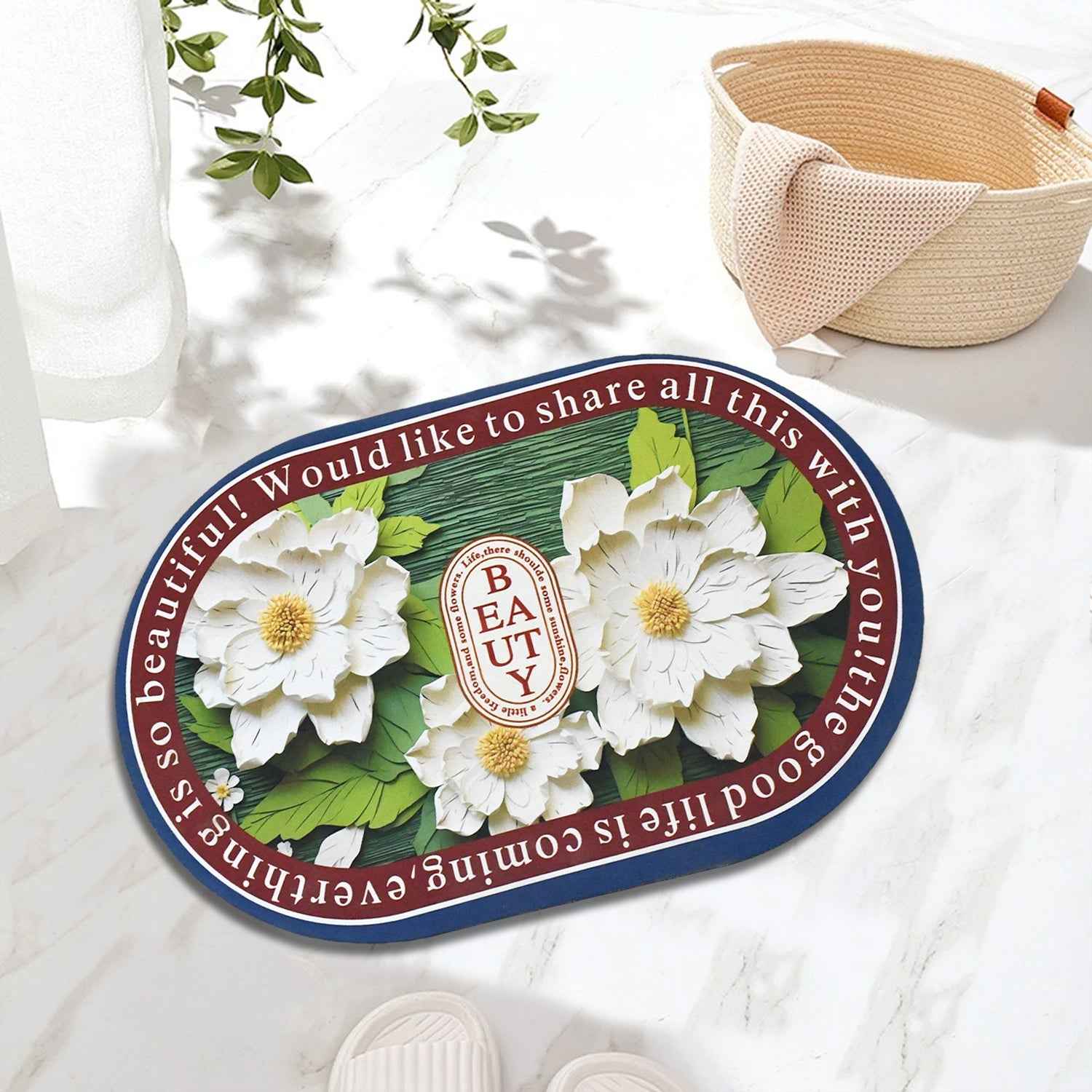 Absorbent Bath Mat – Quick-Dry Anti-Slip Floral Design | Mist & Relax