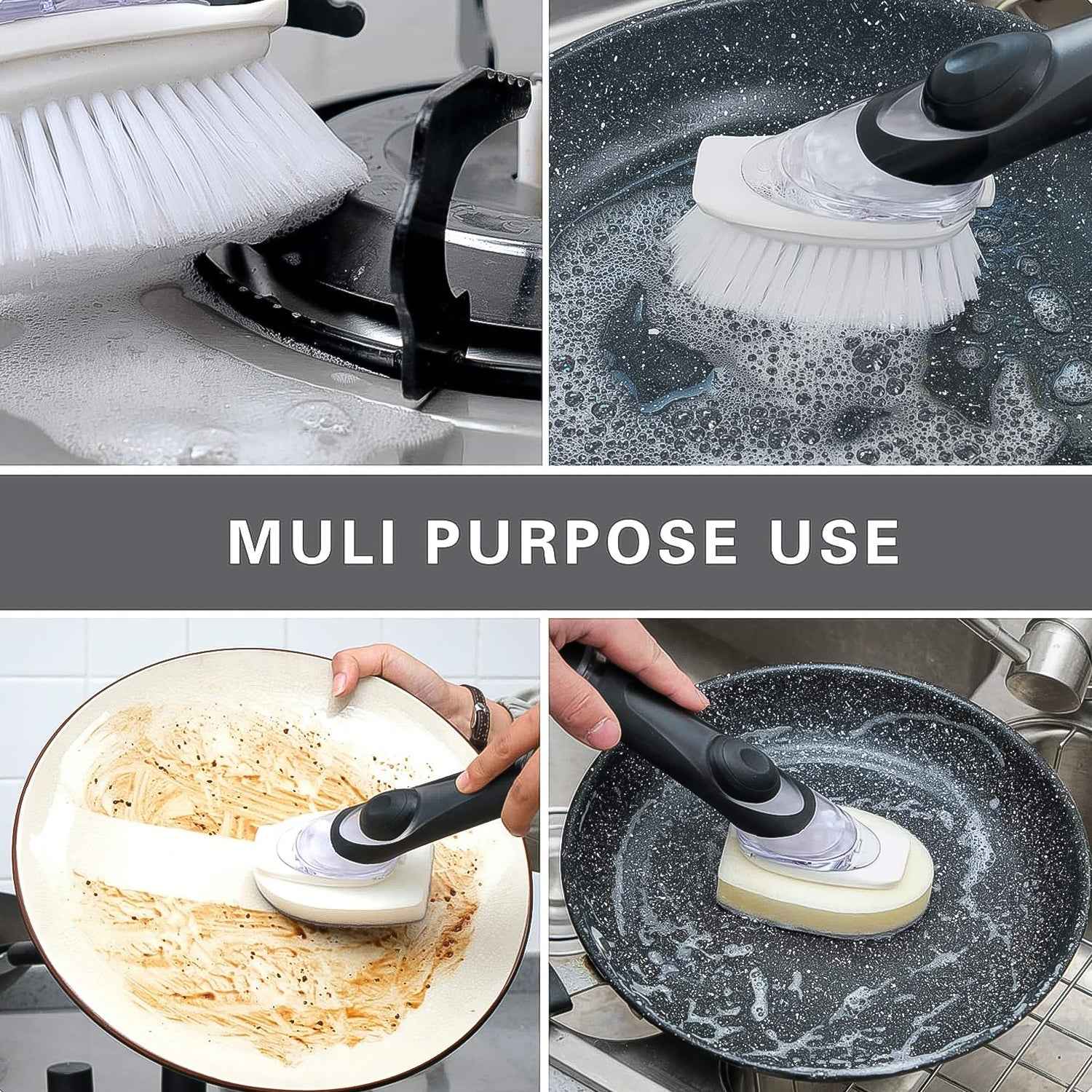 Soap Dispensing Dish Brush – Refillable Kitchen Scrubber | VelvetBubbles