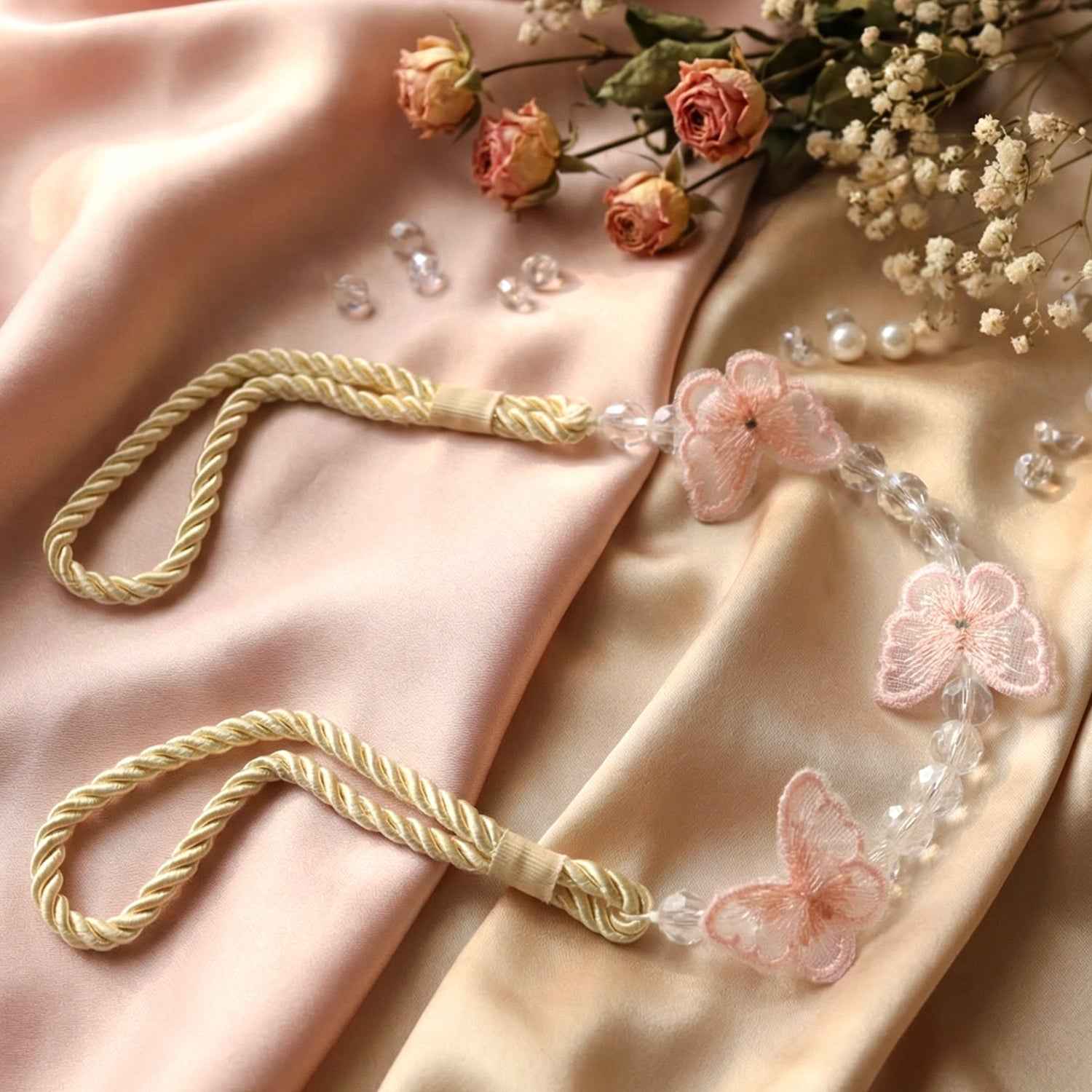 Floral Beaded Curtain Tieback – Elegant Butterfly Design