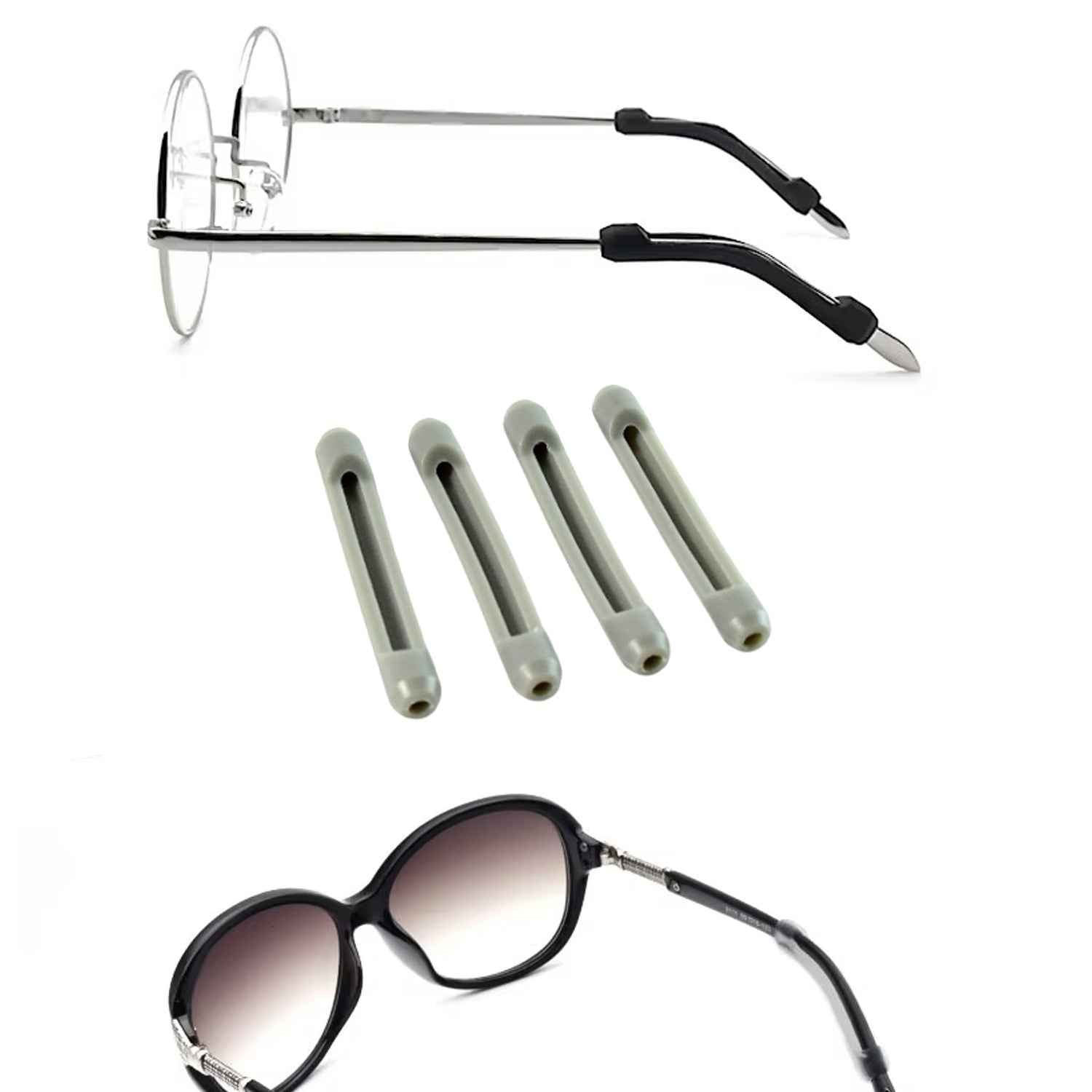 Anti-Slip Eyeglass Temple Tip Sleeves – Soft Comfortable Grip (4 Pc)