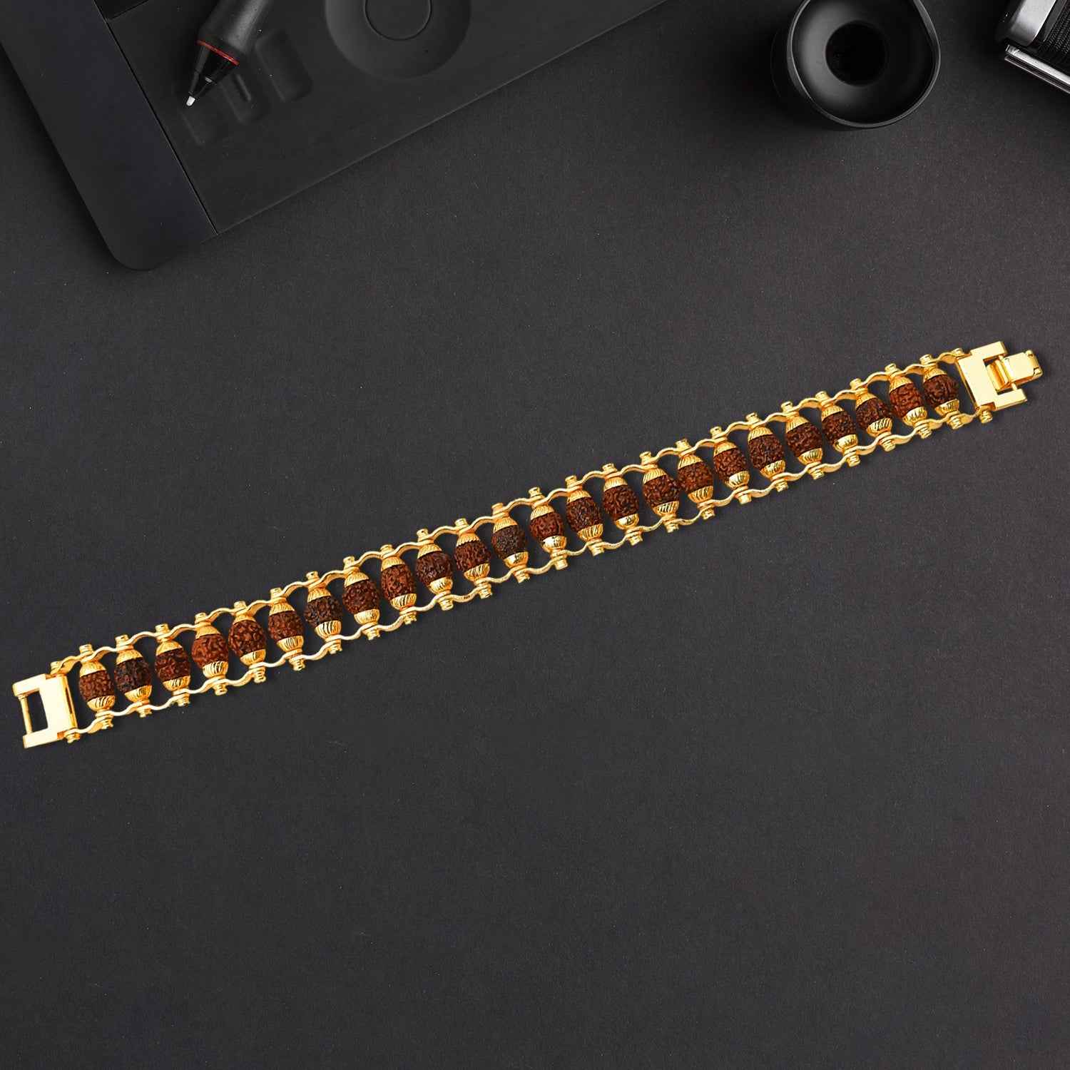 Rudraksha Bracelet – Golden Modern Design for Meditation | Bracelet Bar