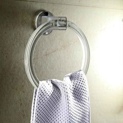 Frontal perspective of the clear ABS towel ring, showcasing its sturdy circular design.