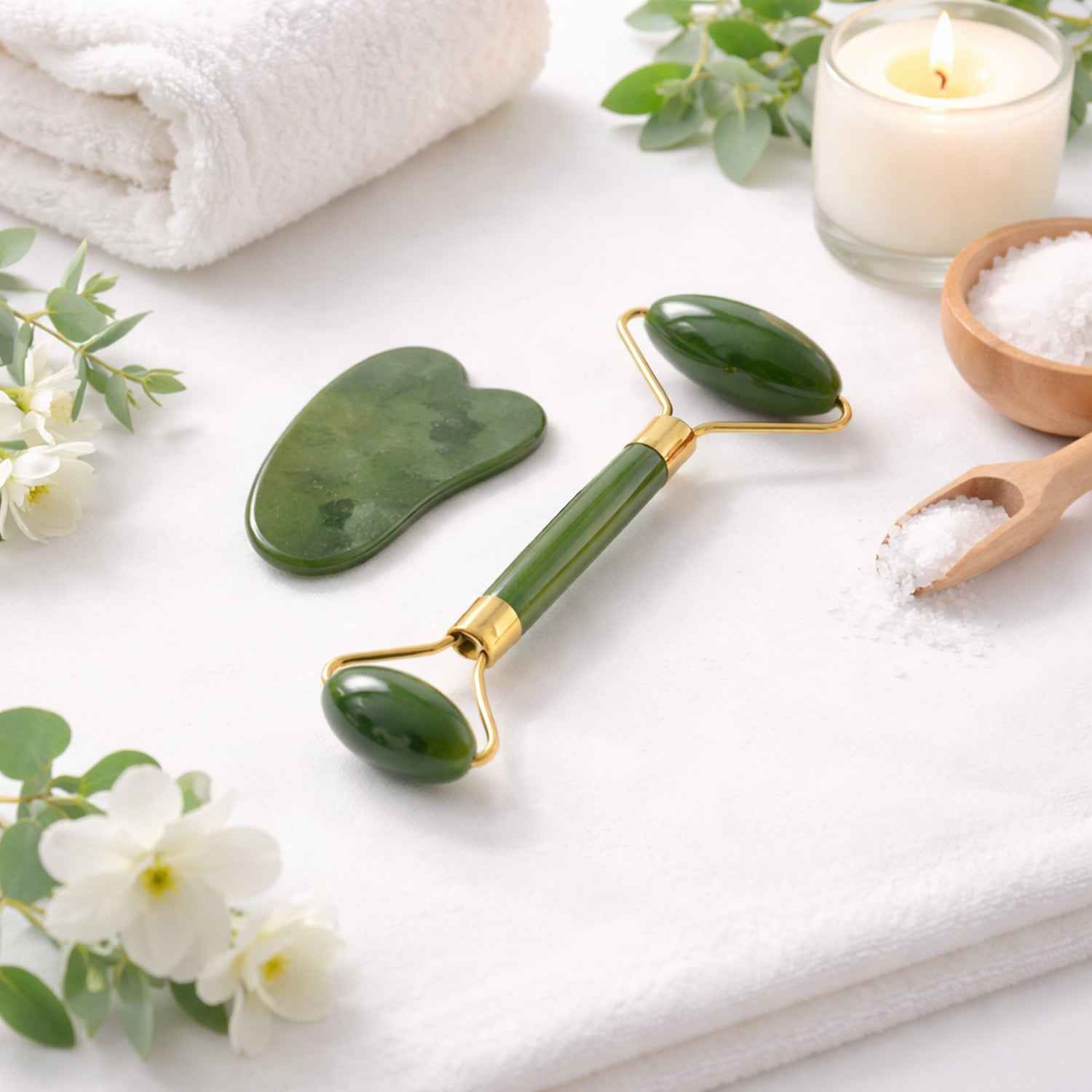 Jade Face Roller & Gua Sha Set – Skin Care & Relaxation Tool