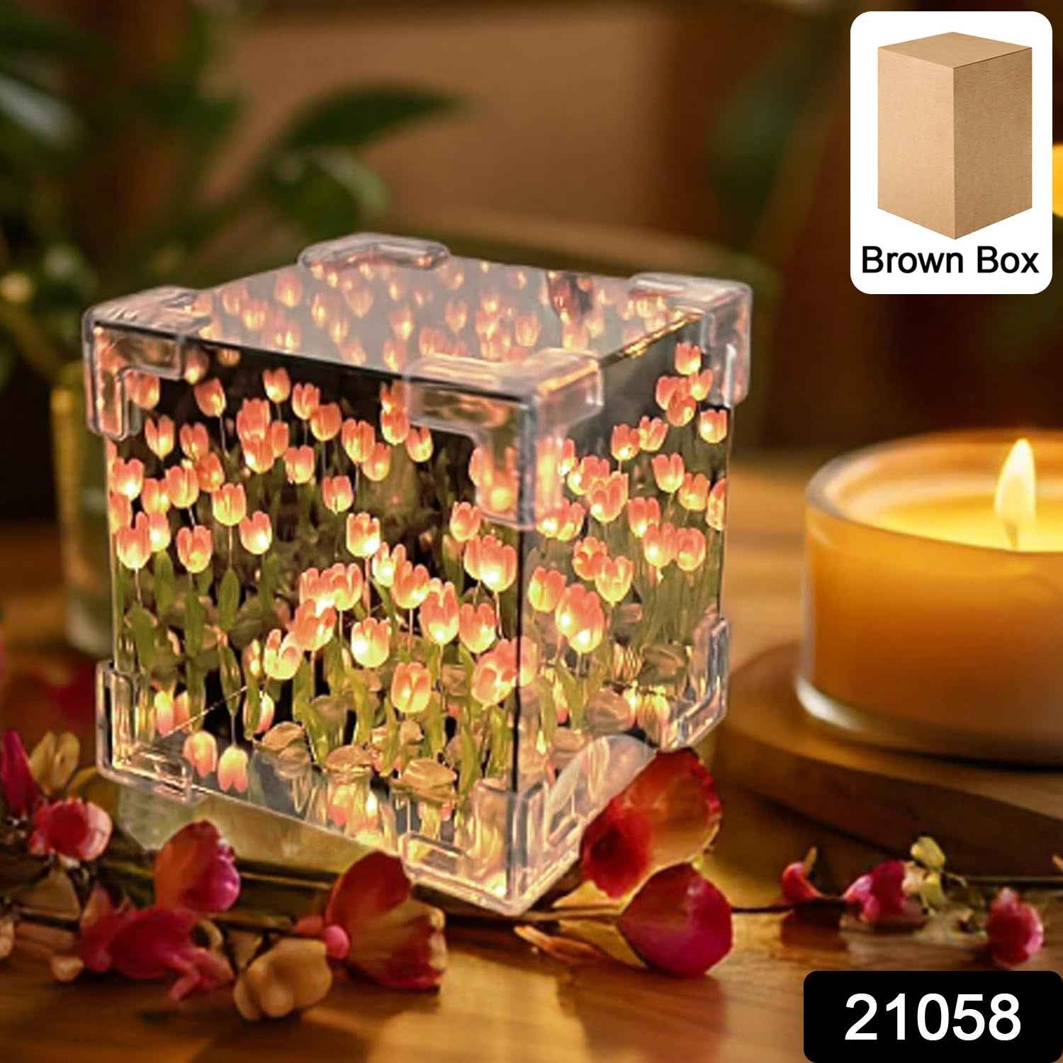 Tulip Flower LED Cube Night Lamp – Warm Ambient Decorative Light