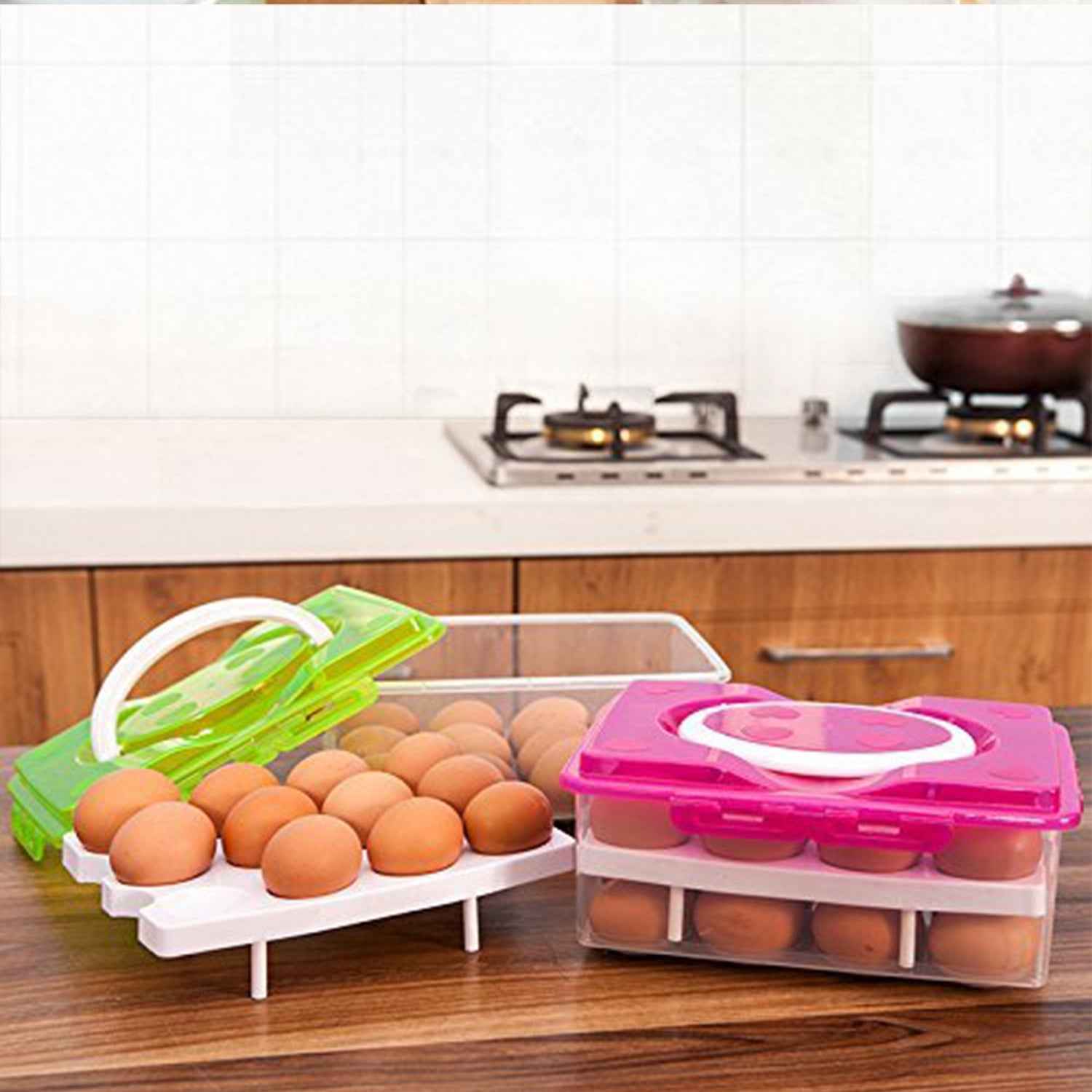 32-Grid Egg Tray with Lid & Handle – 2-Layer Egg Storage | Organivo