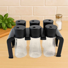 Plastic Spice Jar Set – 6-Piece Rotating Lid Organizer with Stand