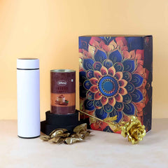 Coffee Almonds Gift Hamper – Golden Rose & Stainless Steel Bottle