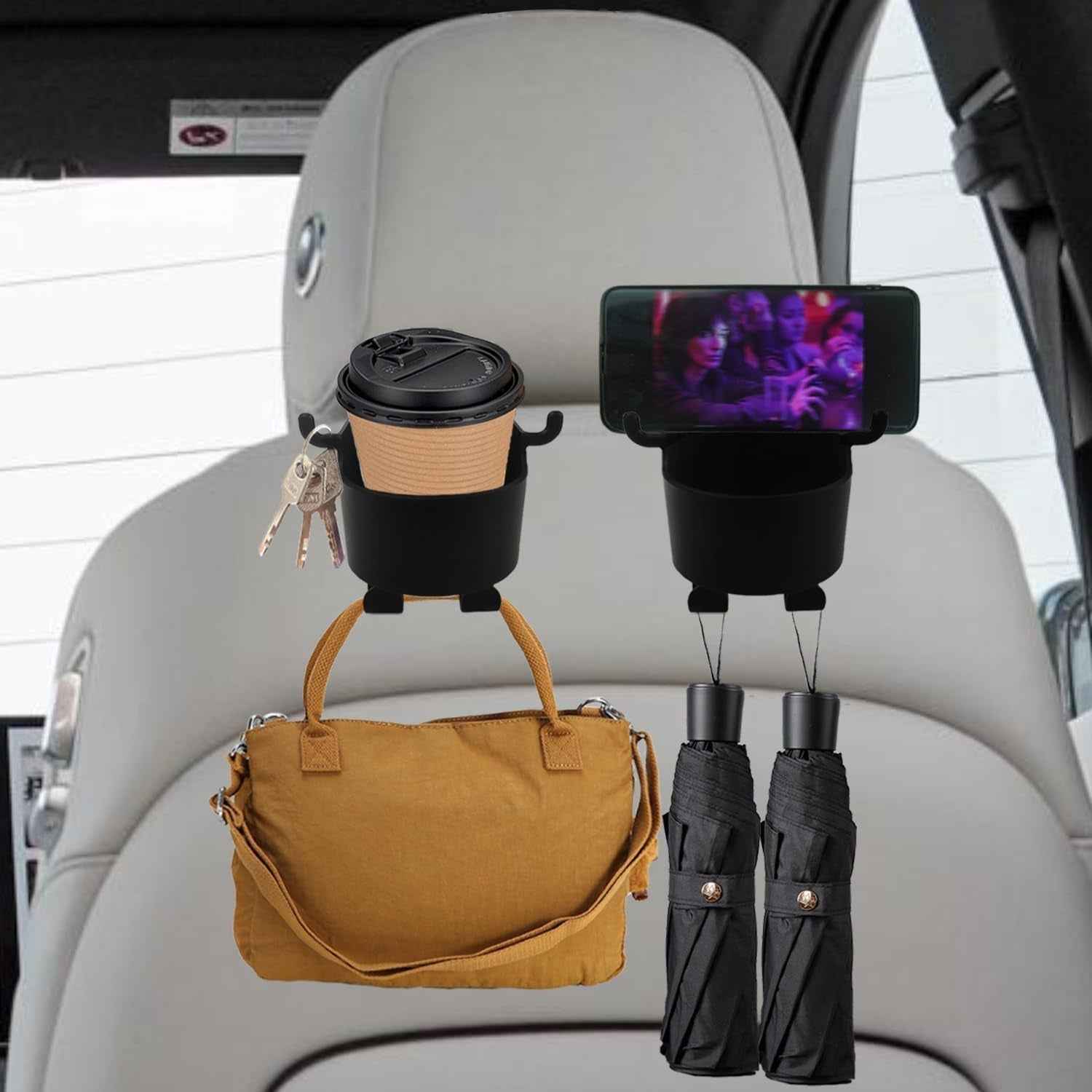 Car Headrest Organizer – 3-in-1 Cupholder & Phone Holder for Travel