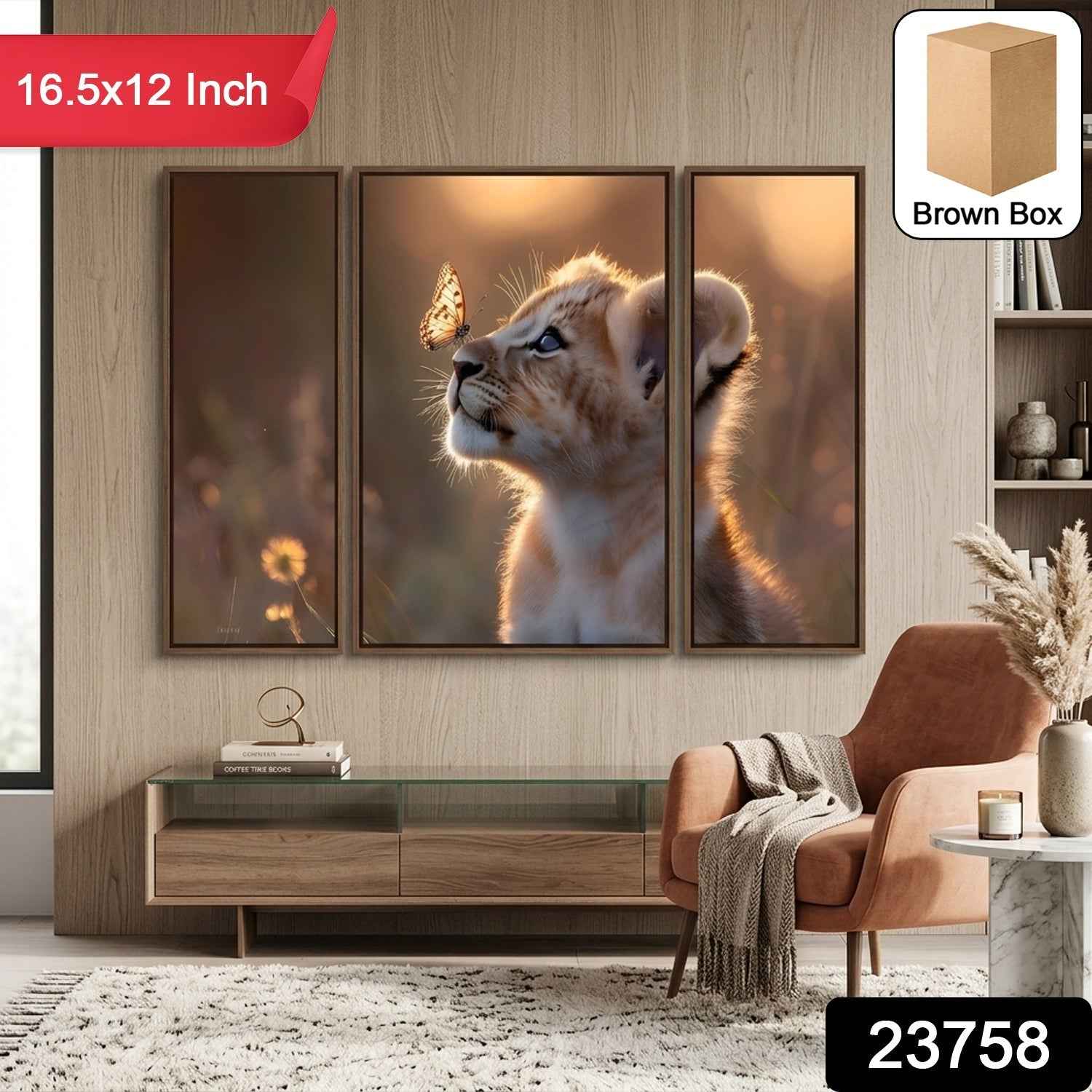 Lion Cub Wall Art Ð Vibrant 3-Panel MDF Wall Decor