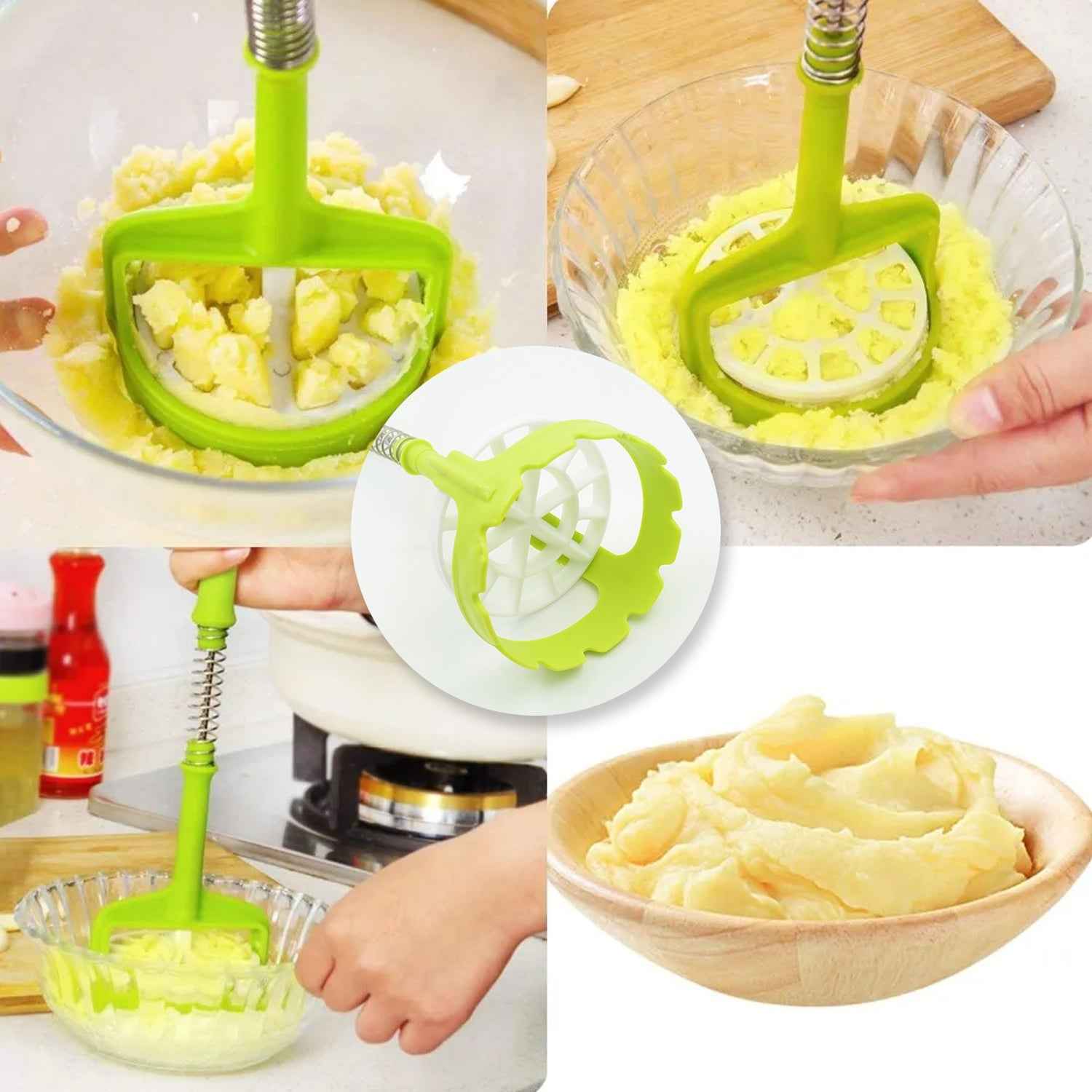 Potato Masher – One-Handed Spring Press with Comfort Grip | PillowTrek