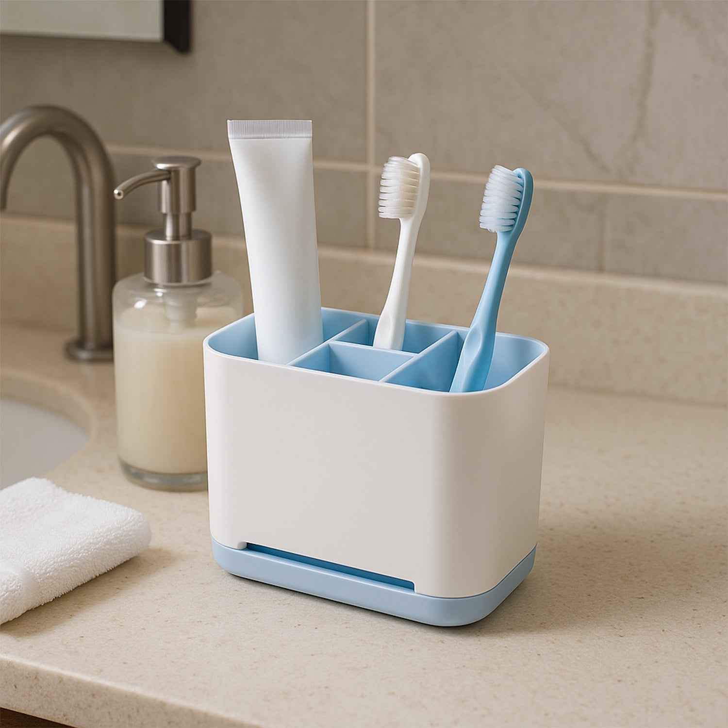 Toothbrush Holder Stand – 6-Compartment Plastic Caddy | BrushedUp
