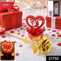 Heart Love Decorative Showpiece – Elegant Golden Rose Gift Set