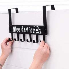 Over door coat and accessory hook rack in rust-resistant black steel
