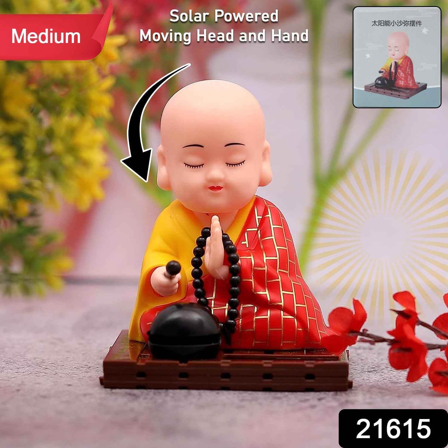 Solar Powered Buddha Statue – Moving Head and Hand Decor